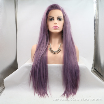 Vigorous mono long purple premium high quality straight wholesale black women synthetic hair wigs with lace front